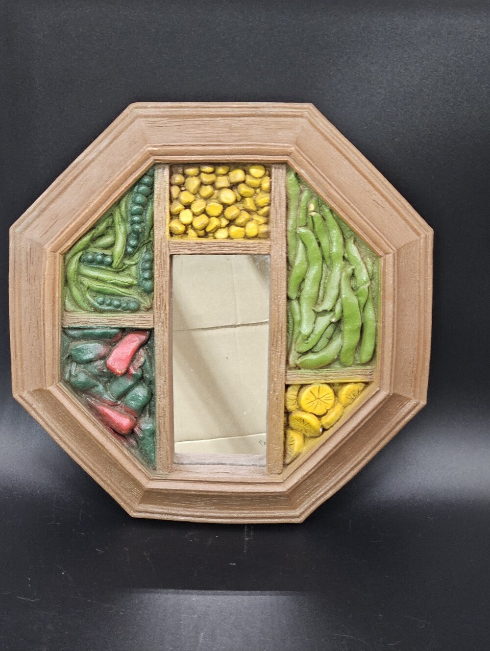 Vintage 1970s Syroco Octagon Vegetable Wall Plaque with a Mirror